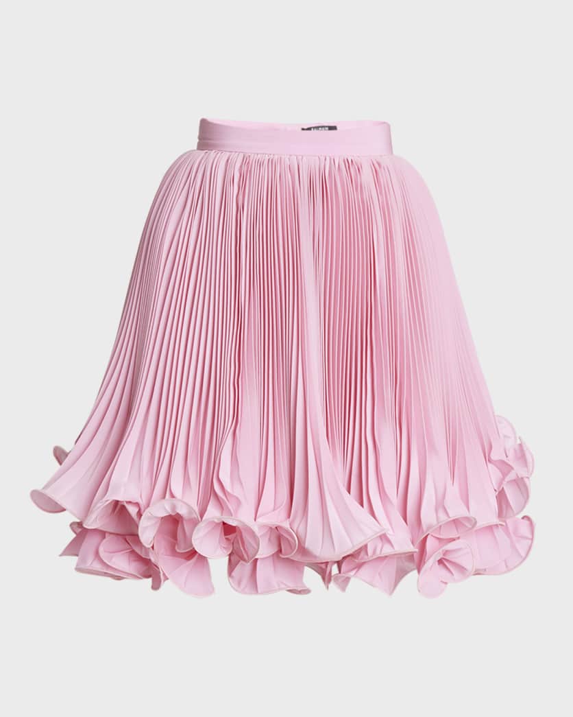 Pleated Crepe Swirl Ruffle Mini Skirt | Neiman Marcus
