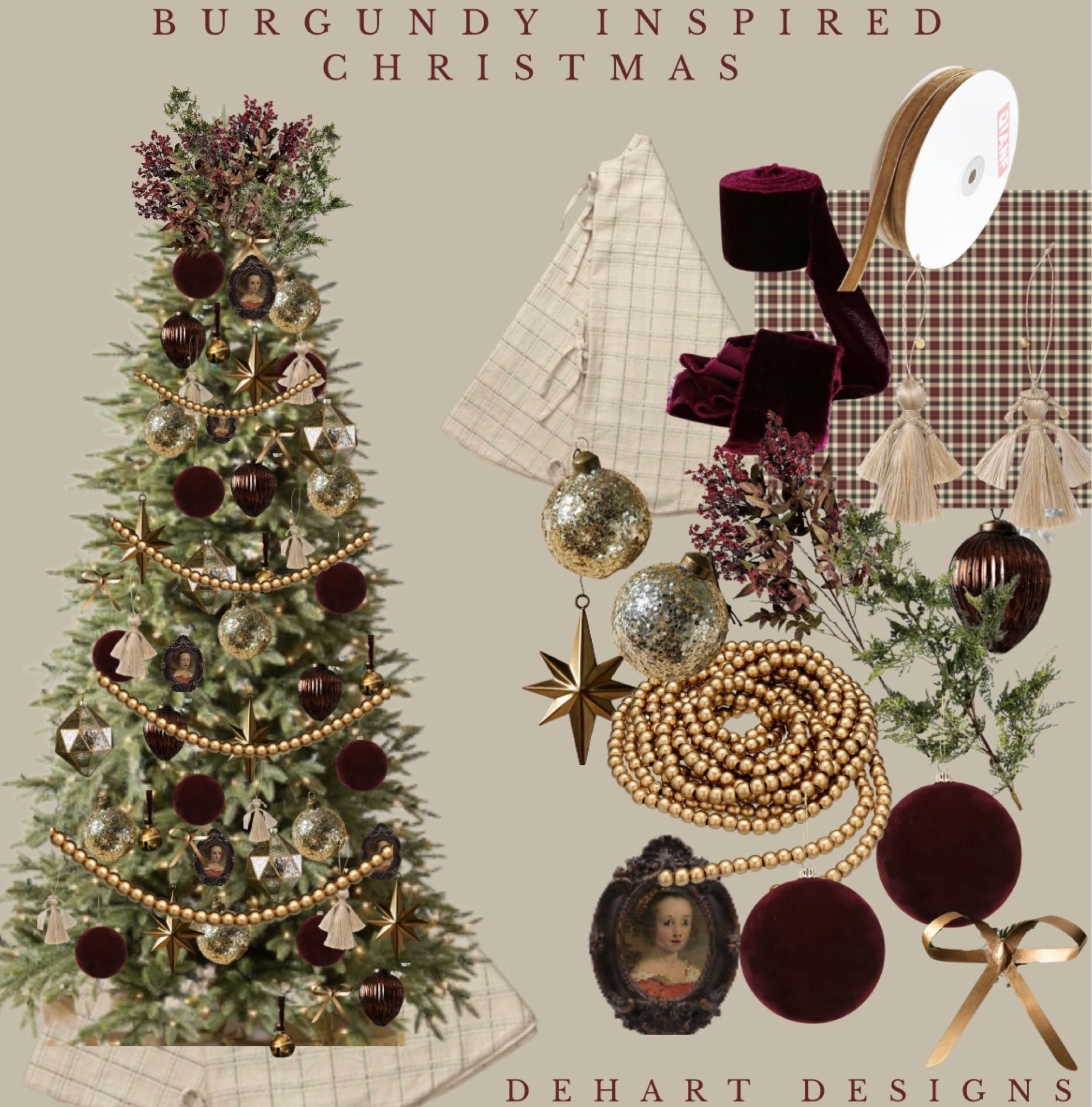 Christmas Tree Inspiration, Christmas tree design, vintage christmas, holiday decor, vintage christmas tree, burgundy christmas, burgundy christmas tree, mcgee & co, ribbon, bead garland, ornaments, vintage ornaments

#LTKhome