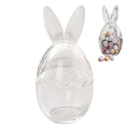 Glass Easter Bunny Storage Jar, Mini Egg Jar with Bunny Ears, Clear Decorative Glass Candy Container | Walmart (US)