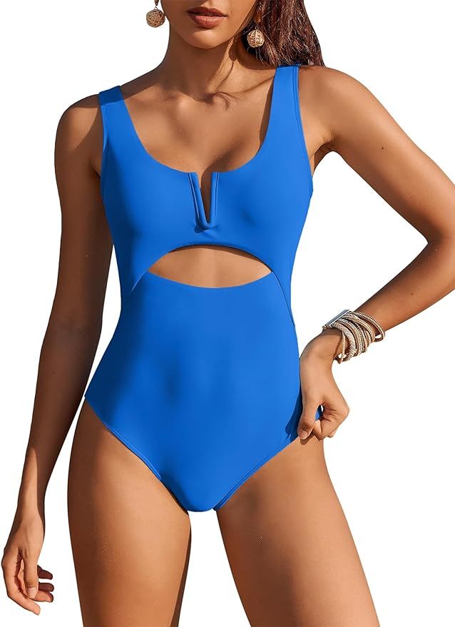 AI'MAGE Womens One Piece Swimsuits Tummy Control Cutout High Waisted Bathing Suit V Neck Swimwear... | Amazon (US)