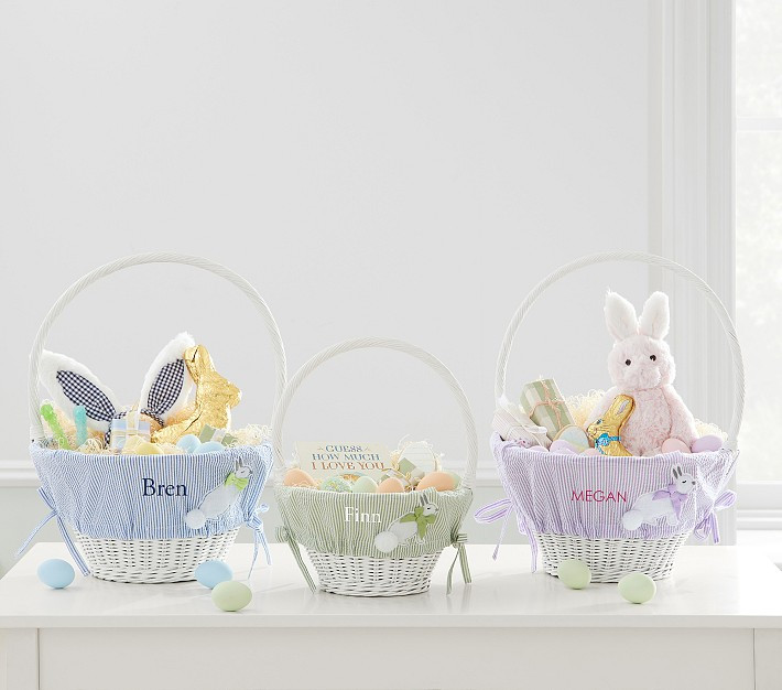 Bunny Appliqué Seersucker Easter Basket Liners | Pottery Barn Kids