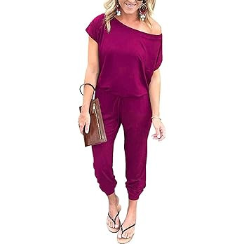PRETTYGARDEN Women's Loose Solid Off Shoulder Elastic Waist Stretchy Long Romper Jumpsuit | Amazon (US)