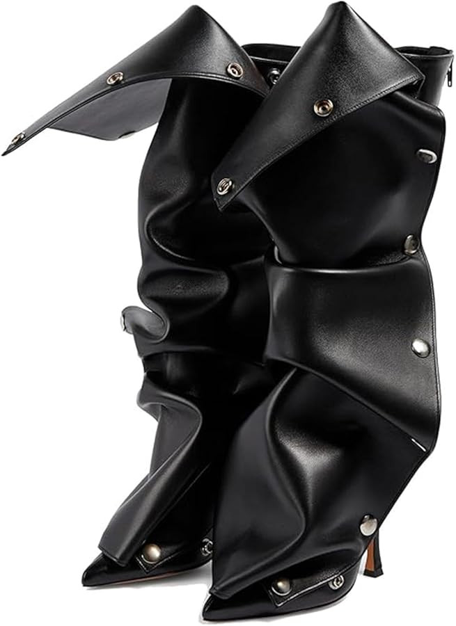 Women Knee High Boots Pointed Toe Stiletto High Heel Boot Detachable Snap-off Panel Shark Boots | Amazon (US)
