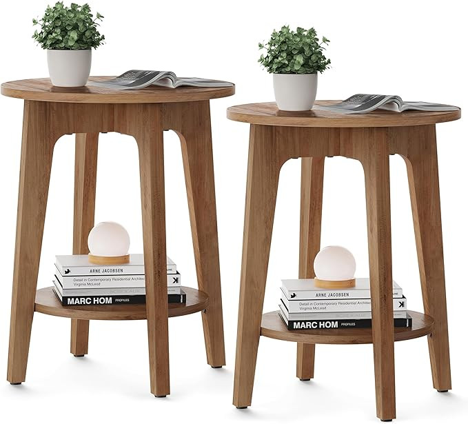VASAGLE MAEZO Collection - Set of 2 Side Tables, 2-Tier Small Round End Tables, Nightstands with ... | Amazon (US)