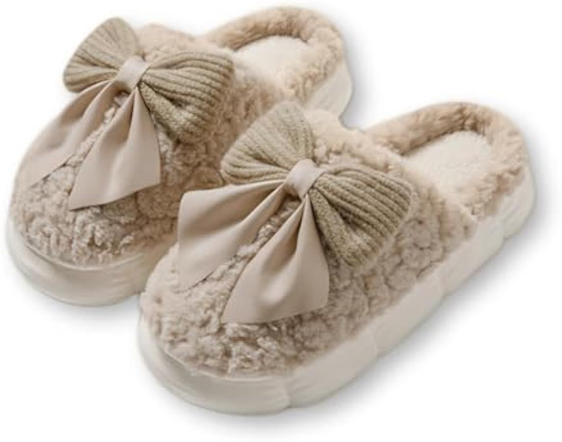 Women Bow Slipper
        Fuzzy, Cute, Thick Sole, Indoor, Bedroom, for Home, for Spring/Fall/Win... | Amazon (US)