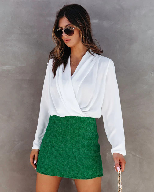 Kennedy Tweed Frayed Mini Skirt - Emerald | VICI