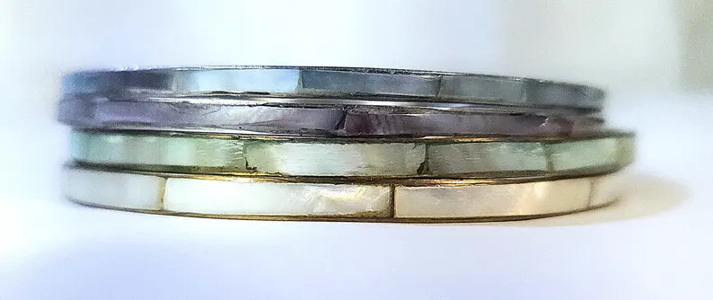 Vintage Boho Mother of Pearl Bangle Bracelets, Set of 4 - Etsy | Etsy (Global)