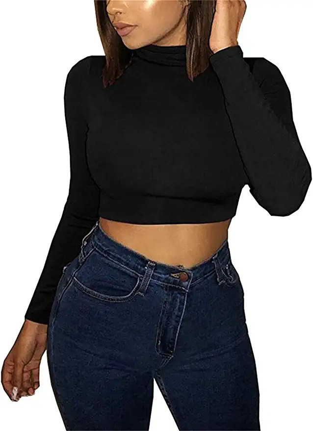 Artfish Women Long Sleeve Stretchy Crop Top Sexy Slim Fitted Fleece Lined Cropped Shirts | Amazon (US)