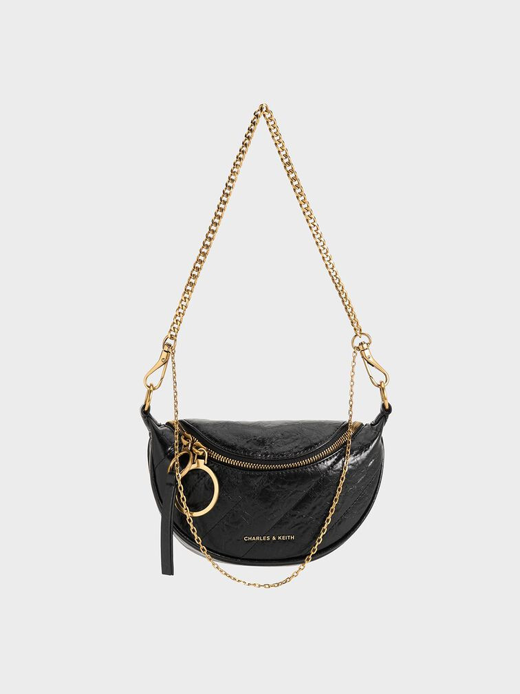 Philomena Half-Moon Crossbody Bag - Black | Charles & Keith US