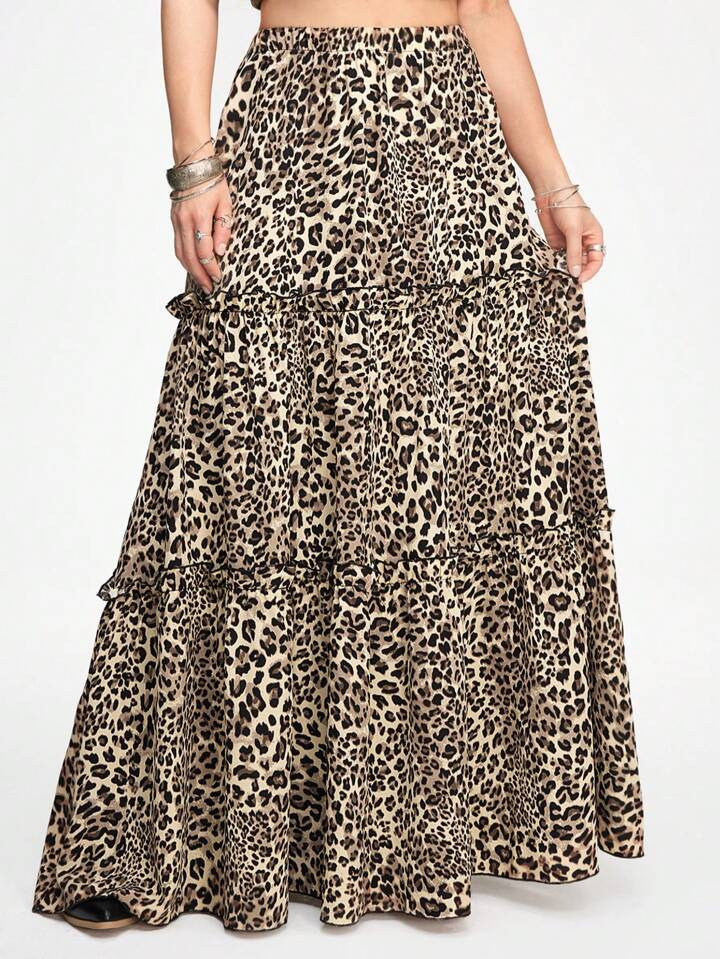 ROMWE Women Leopard Print A-Line Skirt With Large Swing, Spring/Summer Fashion | SHEIN