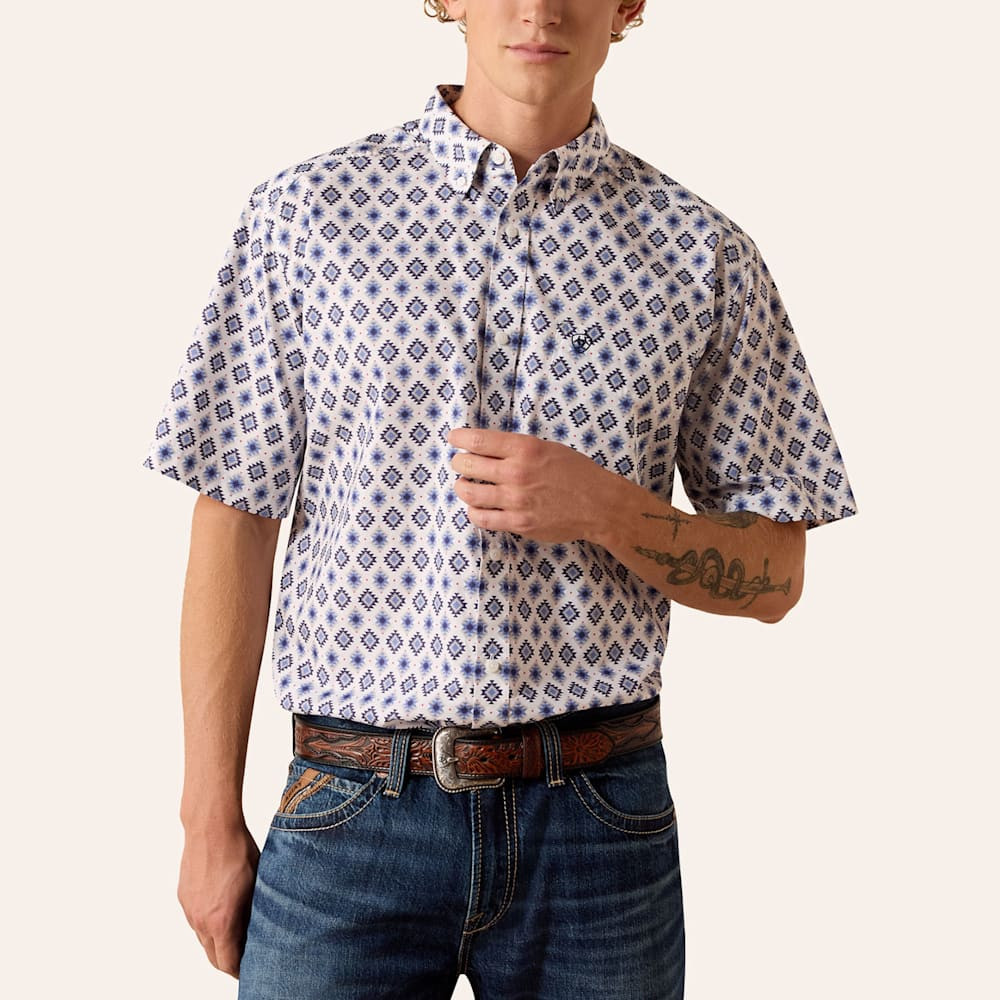 Ariat Men's Baxter White & Blue Aztec Geo Print Shirt | Cavender's