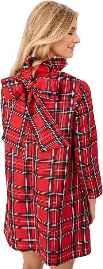 Kedera Women's Fall Bow Tie Dress Casual Mini Dress Ruffle Mock Neck Long Sleeve Dress Swing Eleg... | Amazon (US)