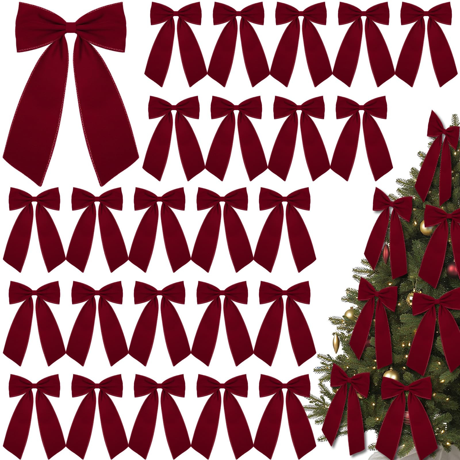 Riceshoot 24 Pcs Large 10 x 16 Inch Bows Christmas Tree Decorations Velvet Ribbon Christmas Tree ... | Amazon (US)