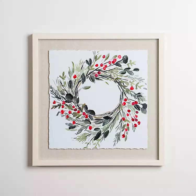 Handpainted Christmas Wreath Framed Art Print | Kirkland's Home