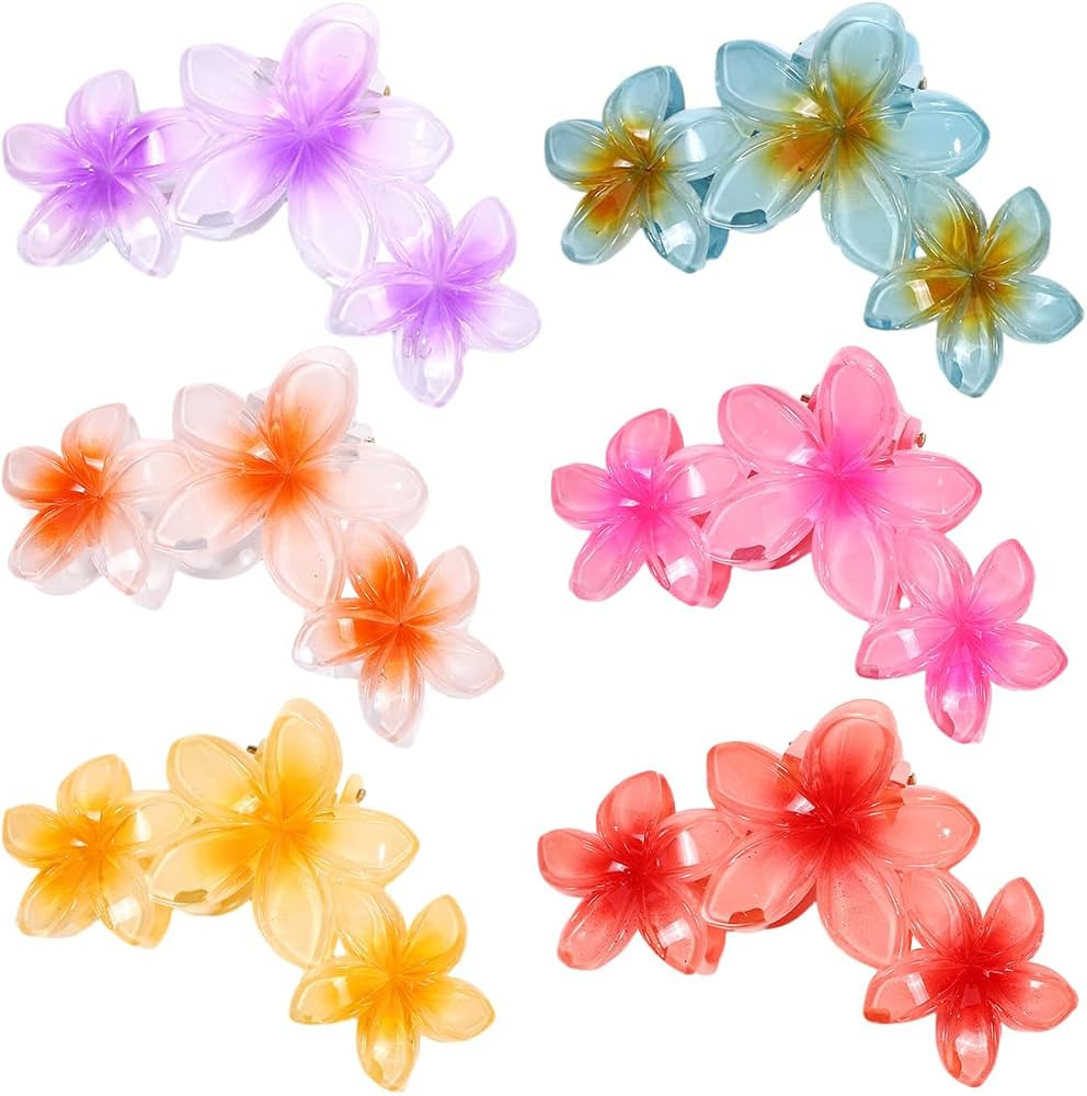 6 PCS Flower Hair Claw Clips Cute Hair Clips Hawaiian Plumeria Flower Claw clip Flower Clips for ... | Amazon (US)