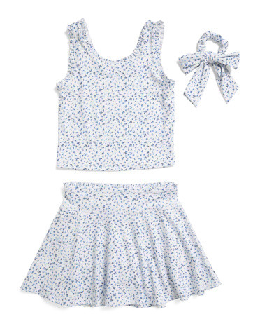 Girls 2Pc Lettuce Edge Tank And Skort Set With Scrunchie, Spandex/Polyester | TJ Maxx