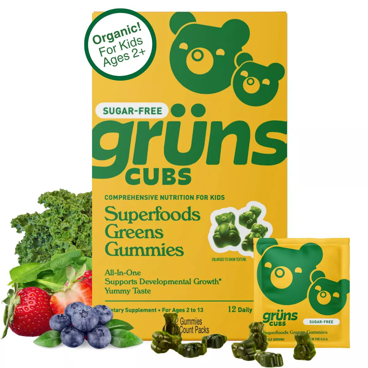 Grüns Kids' Sugar-Free Superfoods Greens Gummies - 72ct/12 Servings | Target