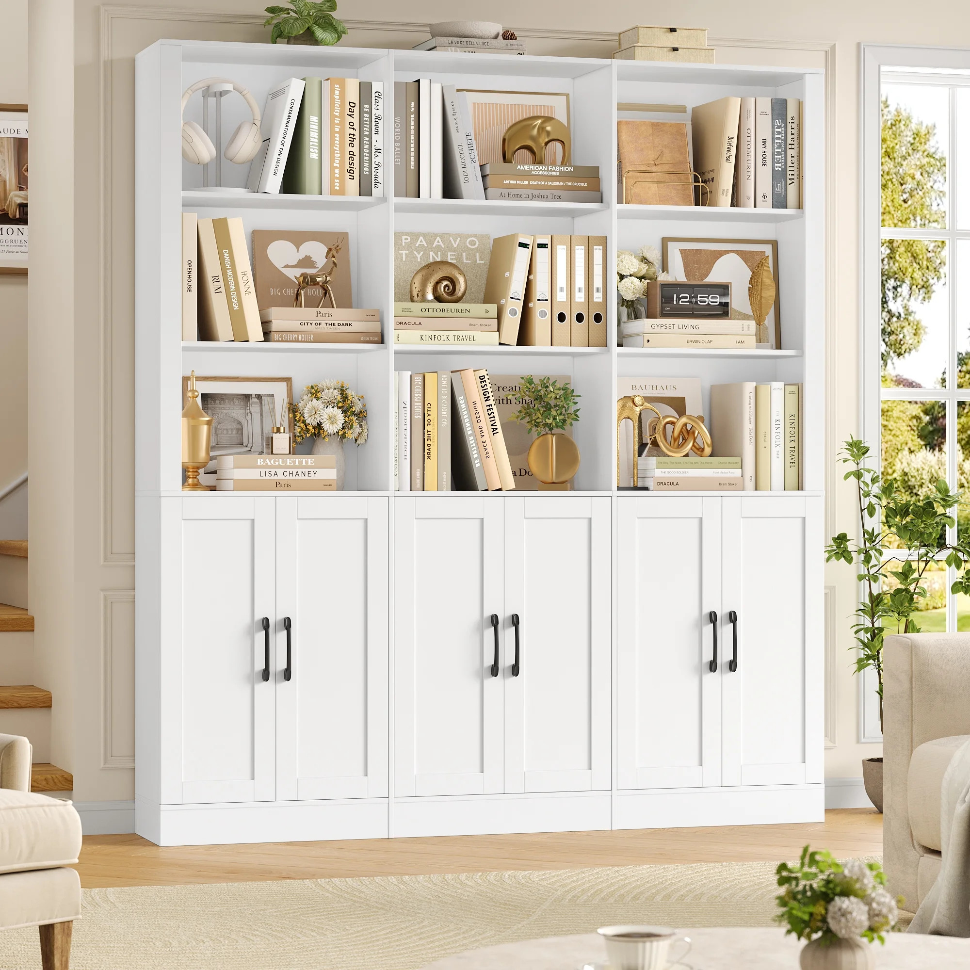 Homfa 70″ Tall Bookshelf and Bookcase with Cabinets, 63'' Wide Triple Row Display Shelves, 15 C... | Walmart (US)