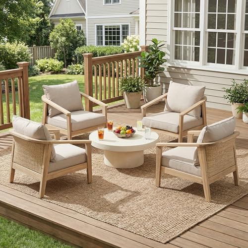 Christopher Knight Home Hartford Acacia Wood Lounge Chair Outdoor Set of 4 with Removable Cushion... | Amazon (US)