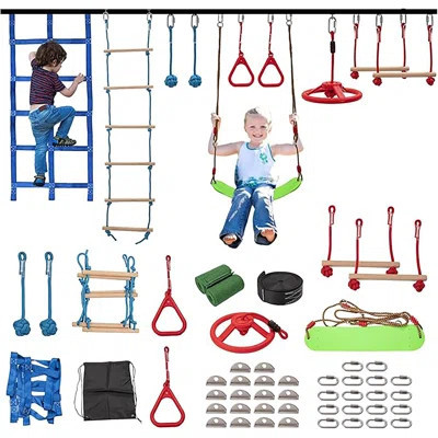 Ninja Warrior Obstacle Course For Kids, Playset Equipment With Swing A Total Of 10 Obstacle, 60FT | Wayfair North America