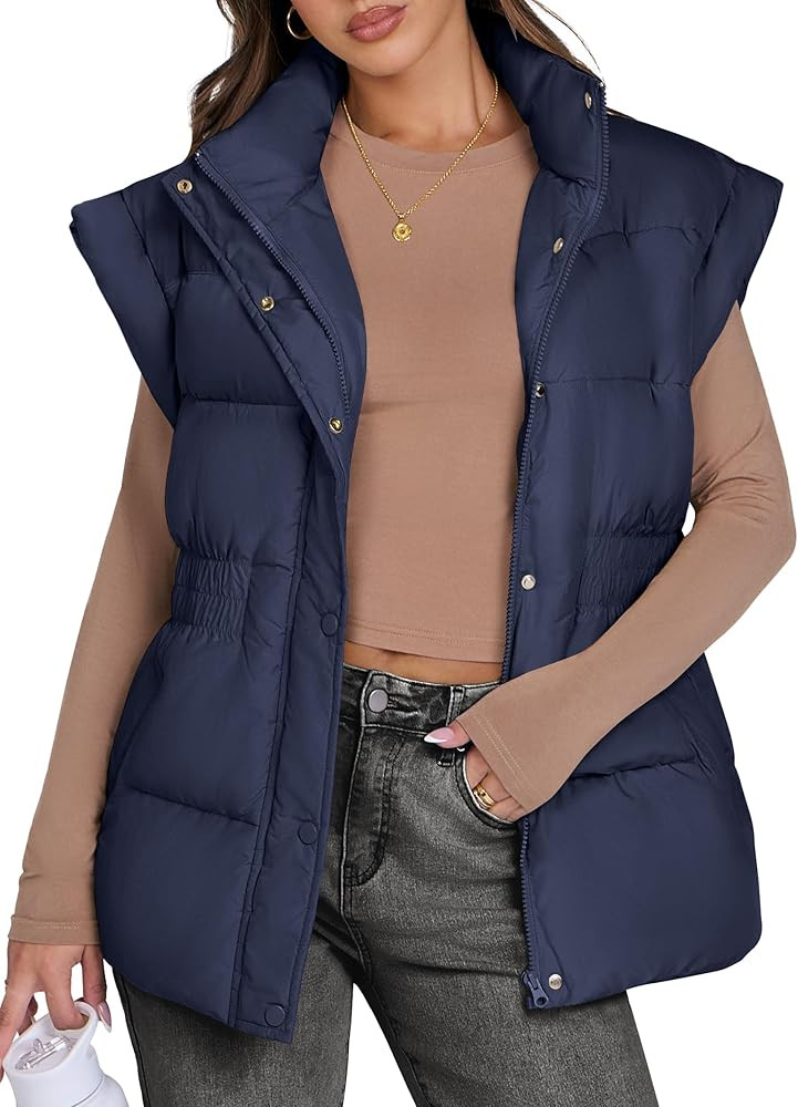 ANRABESS Women Puffer Vest Oversized Sleeveless Zip Up Stand Collar Lightweight Jackets 2025 Wint... | Amazon (US)