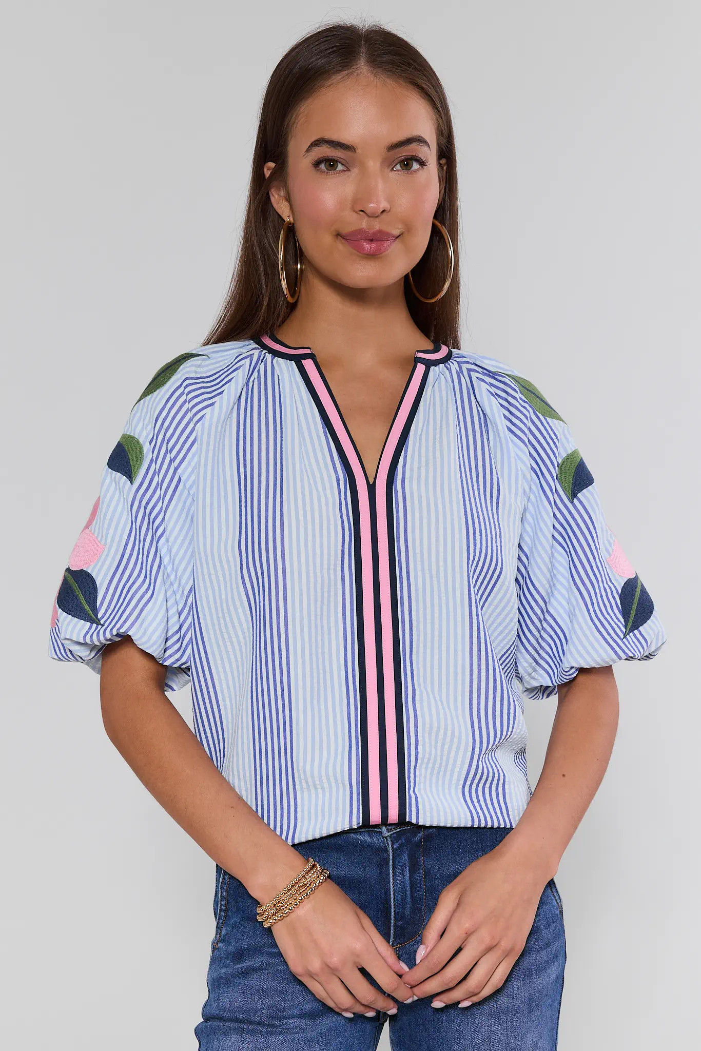 Coleen Blue Striped Top by THML | Avara