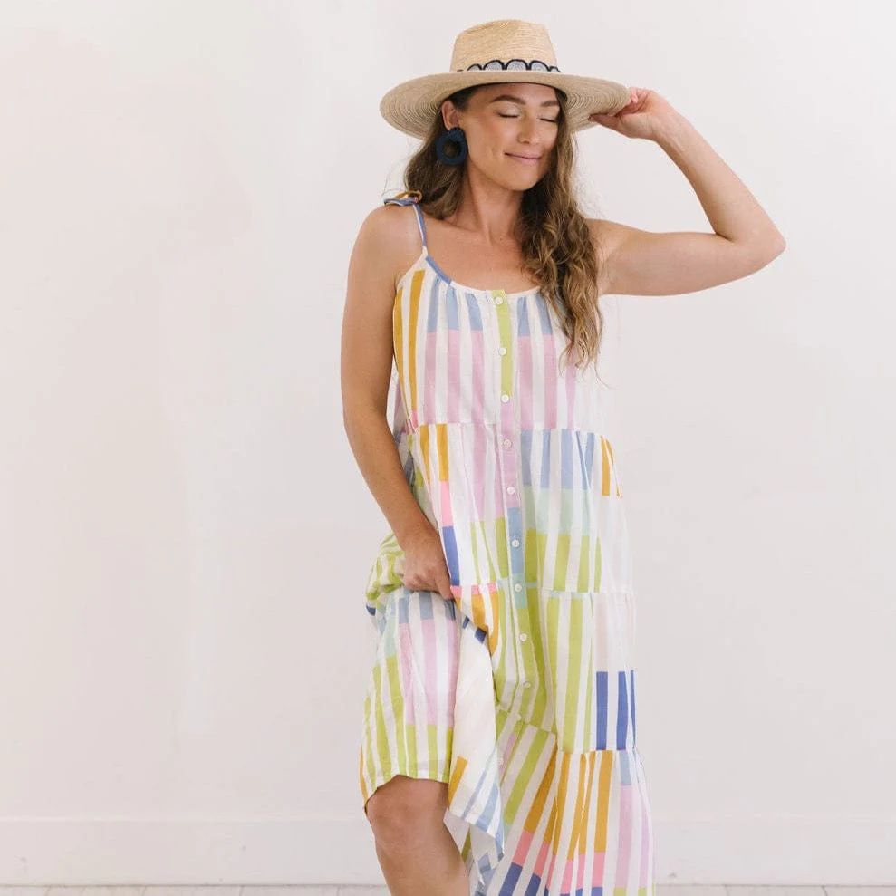 Colorful Stripe Champagne Beach Dress | Sunshine Tienda