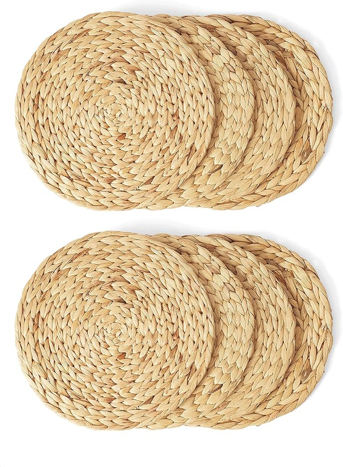Artera Round Woven Placemats - Set of 8, Natural Wicker, Water Hyacinth Straw Braided, Heat Resis... | Amazon (US)