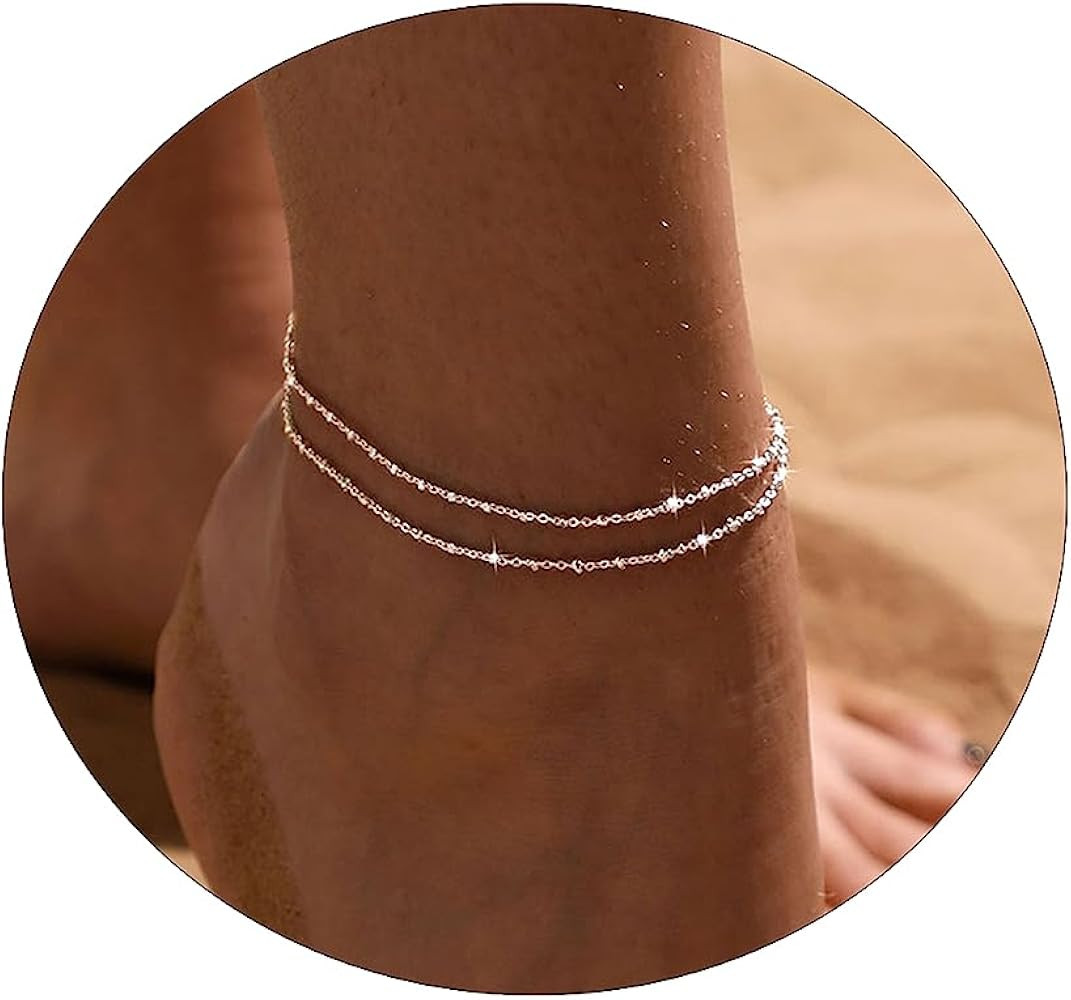 JECOMY Anklet for Women 14K Gold Plated Ankle Bracelets Silver Anklet Waterproof Pearl Cubic Zirc... | Amazon (US)