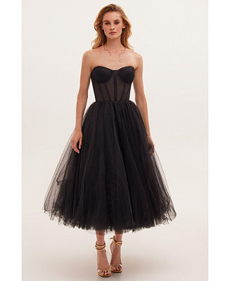 Women's Strapless Puffy Tulle Midi Formal Occasion Dress | Macy's