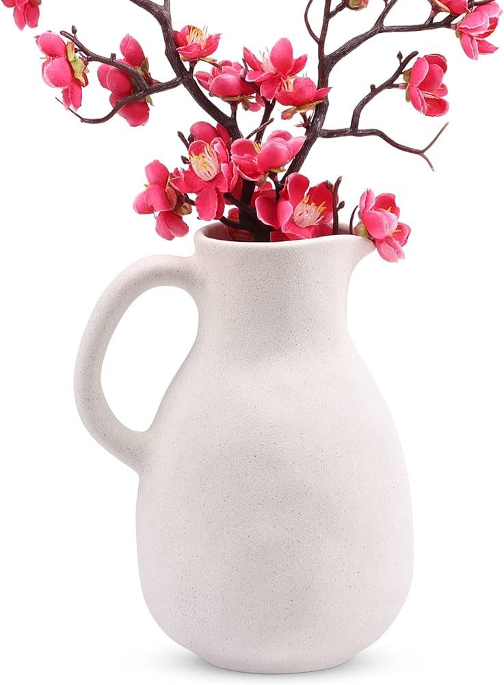 Frosted Ceramic White Pitcher Vase for Home Decor,Ceramic Vases with Handle for Flowers,Handle Va... | Amazon (CA)