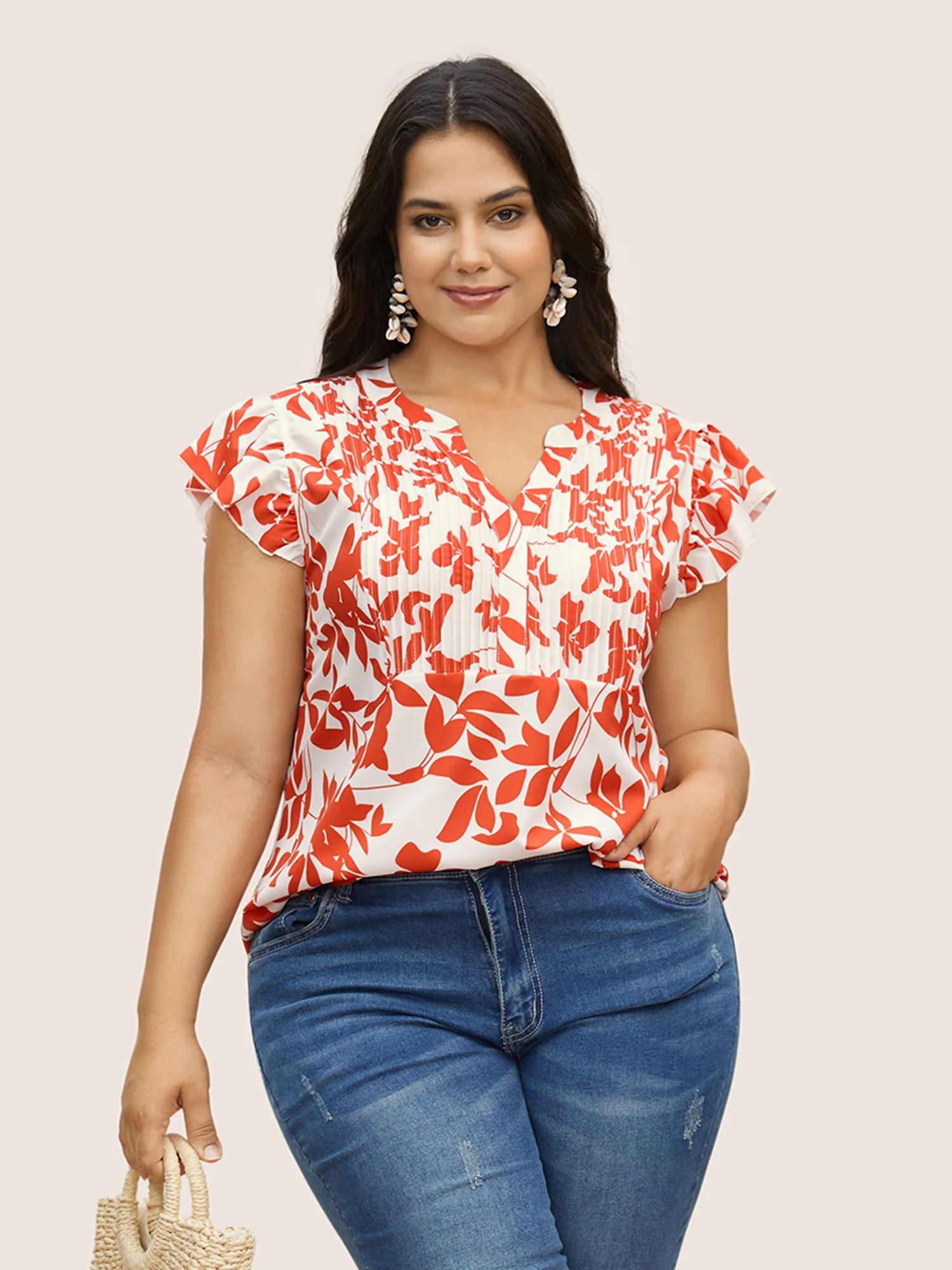 Silhouette Floral Print Notched Collar Pleated Blouse | Bloomchic