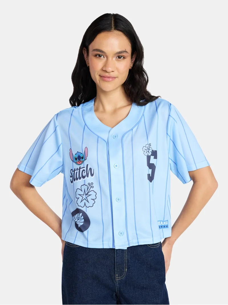 Stitch Graphic Cropped Baseball Jersey, Women's | Walmart (US)