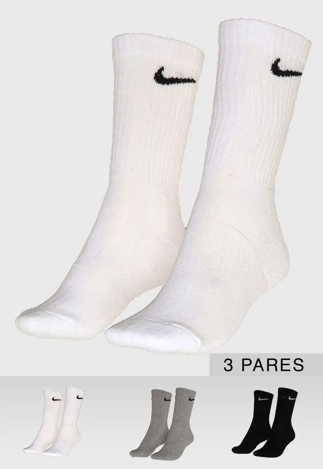 Kit 3pçs Meia Nike Cano Alto Everyday Cush Branco/Preto/Cinza | Dafiti BR