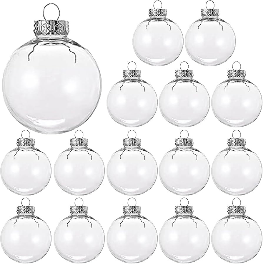 15 Pcs DIY Clear Fillable Christmas Ornaments, 2.36Inch Transparent Shatterproof Plastic Christma... | Amazon (US)