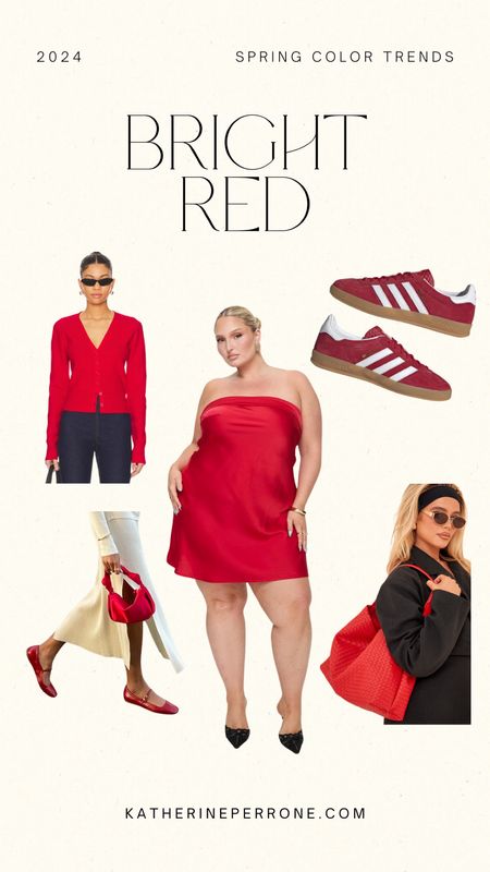 Spring 2024 Color Trends: Bright Red
Insta & TikTok: katlpx 

[ red color trend, red cardigan, red satin mini dress, red adidas samba sneakers, red slouchy tote bag, red ballet flats, spring style, summer fashion inspo ]

#LTKstyletip