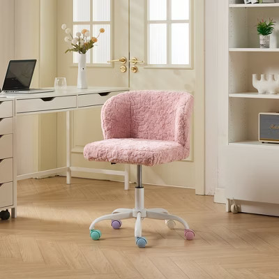 Faux Fur Office Chair with Wheels, Ergonomic Swivel Desk Chair, Upholstered Vanity Chair for Home Office, Pink | Target