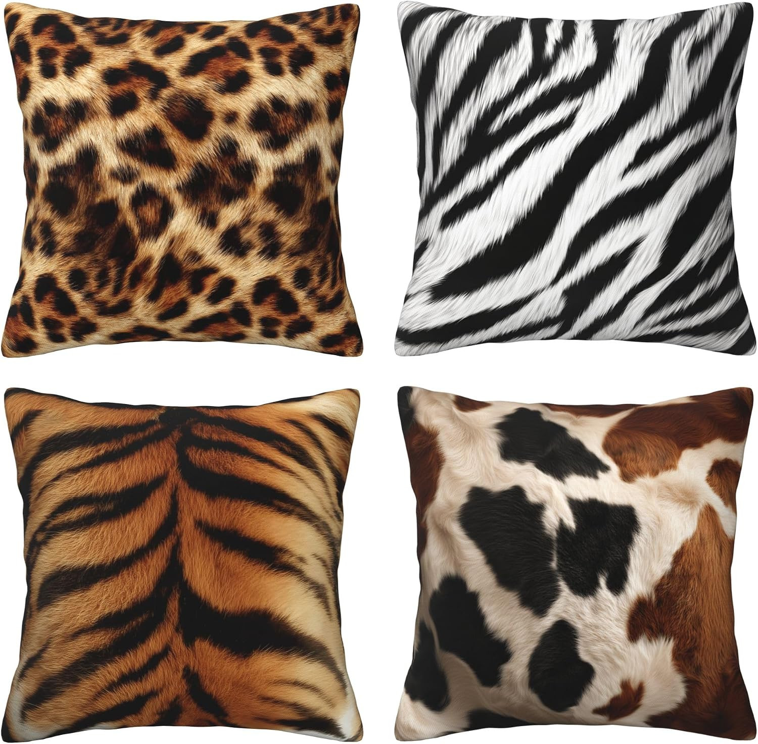 Animal Print Throw Pillow Covers 18 X 18 Inch Set of 4 Decorative Cushion Cover Home Decor for Sofa Chair Couch Bedroom Living Room | Amazon (US)