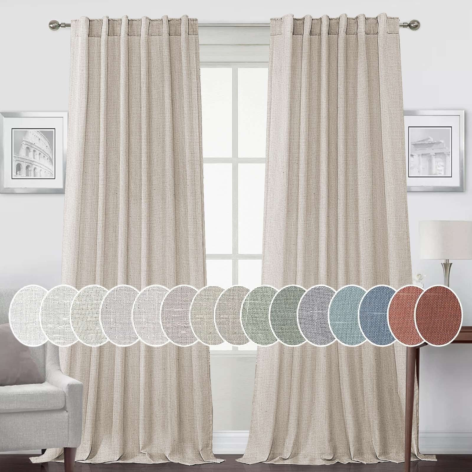 Turquoize Classic Natural Linen Light Filtering Semi Sheer Curtains Back Tab 2 Panels for Bedroom... | Walmart (US)
