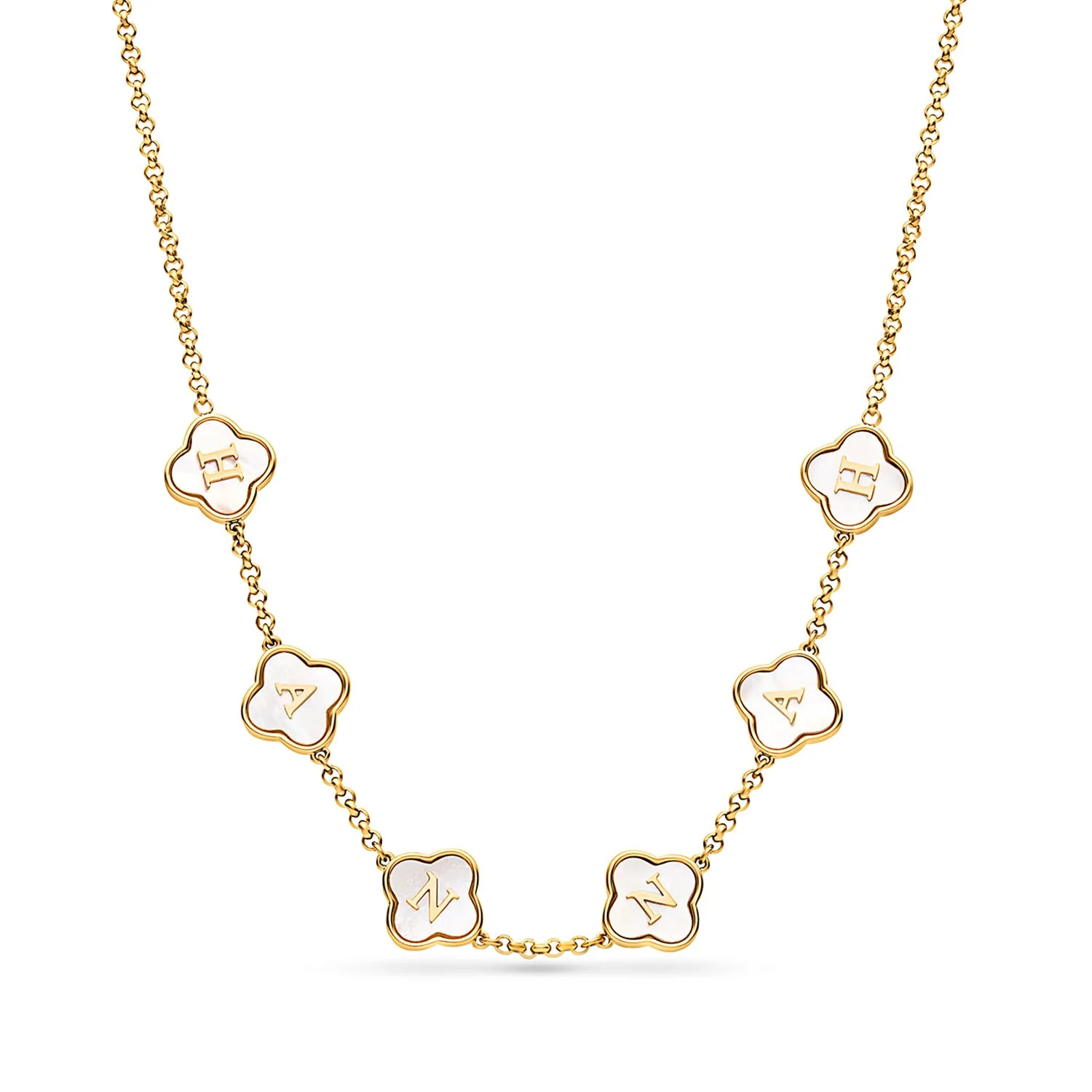 Pearl Clover Custom Name Necklace (Gold) | Abbott Lyon