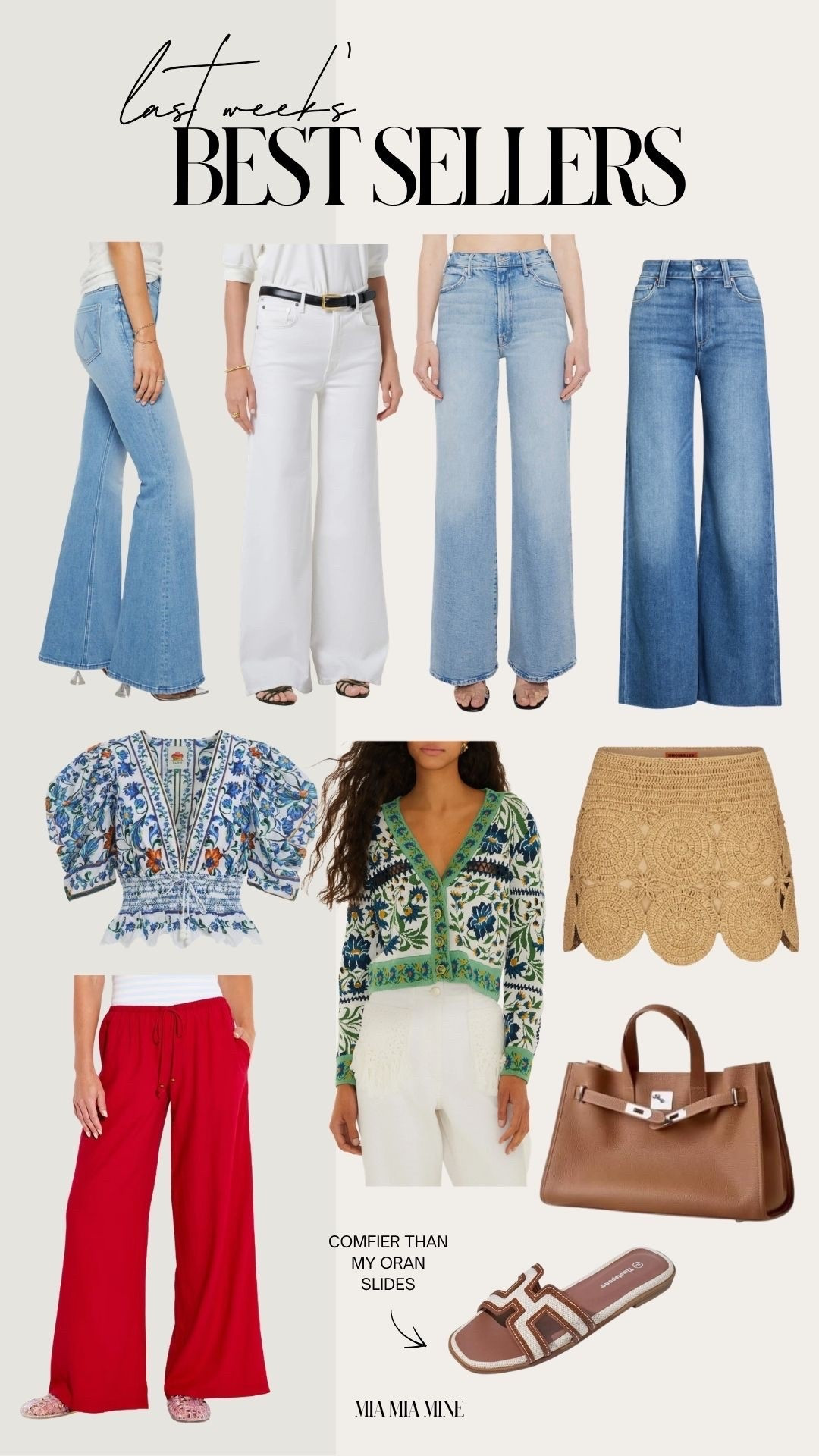 Last week’s best sellers
Mother denim wearing a 24
Simon Miller raffia skirt 
Hermes inspired Amazon bag 
Hermes inspired Amazon sandals
Target red linen pants that look like Aritzia just $30 wearing an XS
Citizens white denim wearing a 23

#LTKOver40 #LTKootd #LTKmomlife