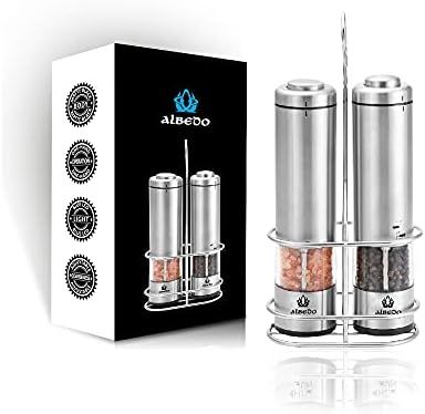 Electric Salt and Pepper Grinder Set with Metal Stand, Battery Operated Salt&Pepper Mills with LE... | Amazon (US)