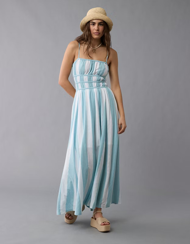 AE Sunchaser Knit Smocked Bodice Midi Dress | American Eagle Outfitters (US & CA)