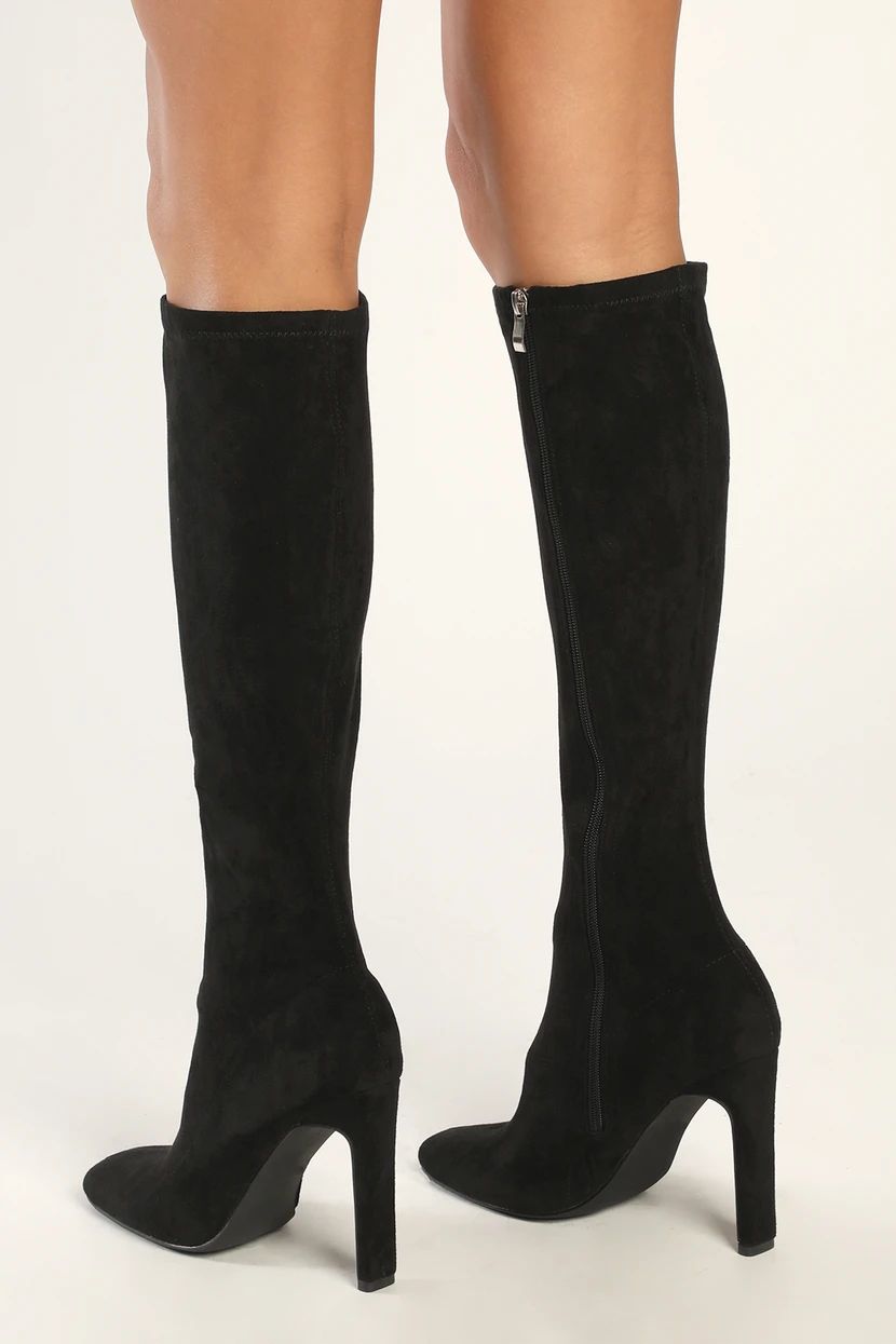 Loriah Black Suede Square Toe Knee High Boots | Lulus (US)