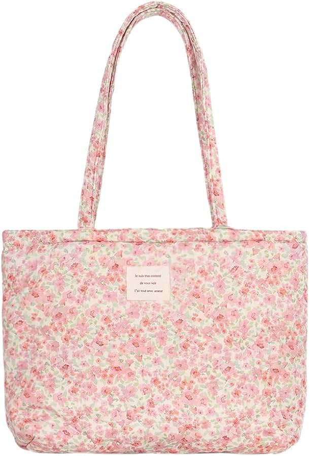 Floral Quilted Cotton Shoulder Bag for Women Medium Size Handbag Large Capacity Thickened Design ... | Amazon (US)