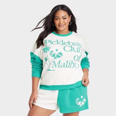 Women's Pickleball Colorblock Graphic Sweatshirt - Green | Target