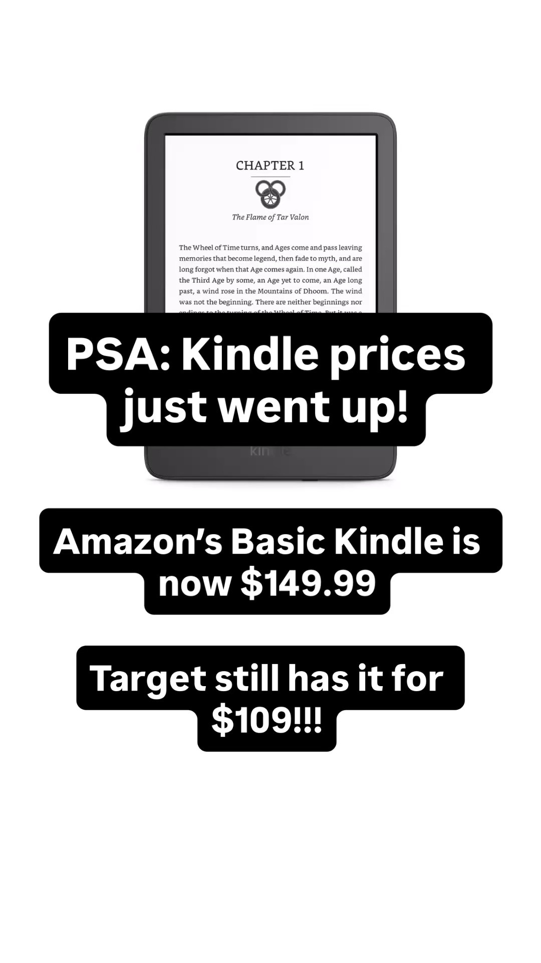 Kindle PSA: Amazon just hiked their Kindle prices (like, a LOT - the basic Kindle jumped to $149.99!). But Target still has the same Kindle listed at $109, presumably from stock they ordered before the price increase.

If you’ve been wanting a Kindle - for yourself, for holiday gifting, whatever - I’d grab it now! Once Target sells through their current inventory, I’d bet money the new stock comes in at a higher price too.

#LTKSaleAlert