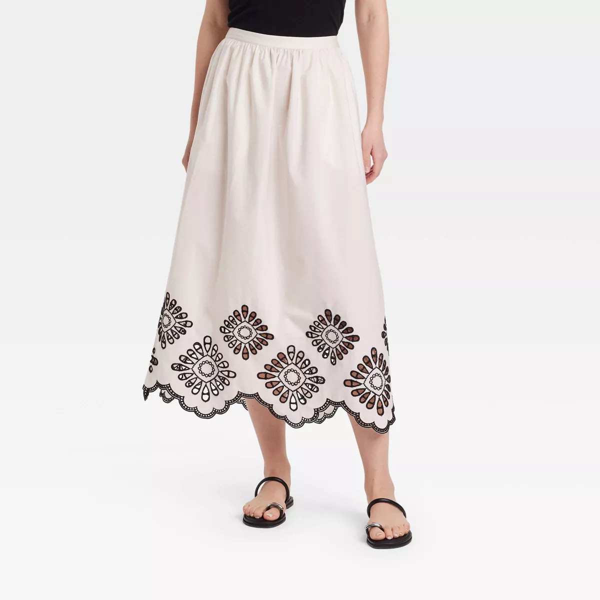 Women's Eyelet Midi Skirt - Universal Thread™ Cream S: High Rise, Lightweight Cotton, Woven, Si... | Target
