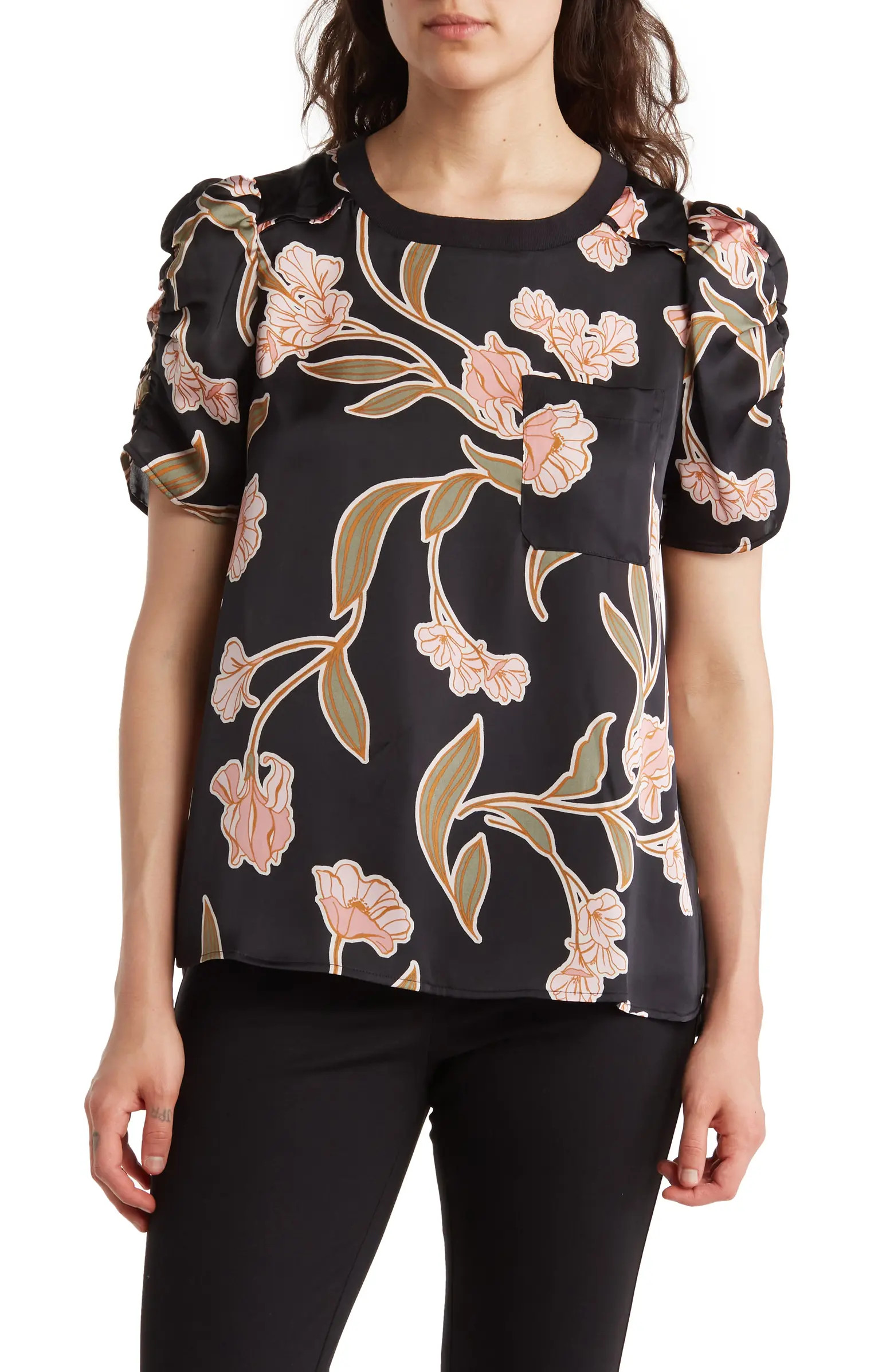 Daniel Rainn Satin Ruched Sleeve Pocket T-Shirt | Nordstrom Rack