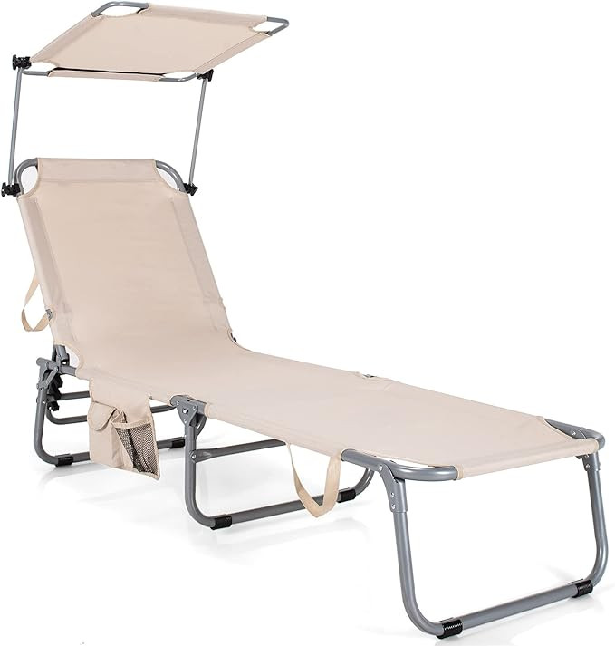 Giantex Outdoor Folding Chaise Lounge, Portable Tanning Chair with 5 Adjustable Positions, 360°R... | Amazon (US)